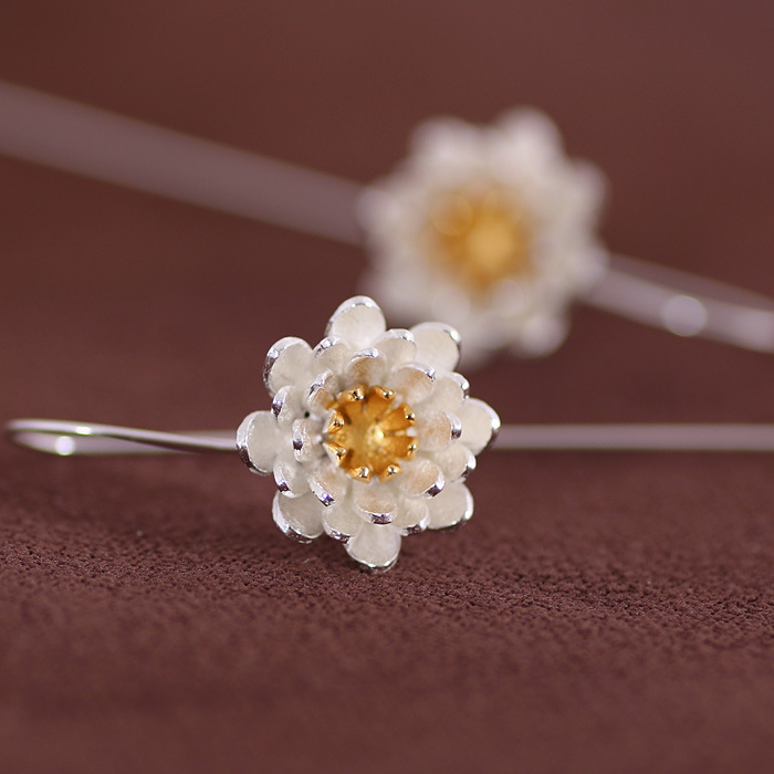 Pendientes de plata esterlina s925 pendientes Tailandia artesanía moda temperamento Lotus pendientes de plata esterlina joyería de plata al por mayor