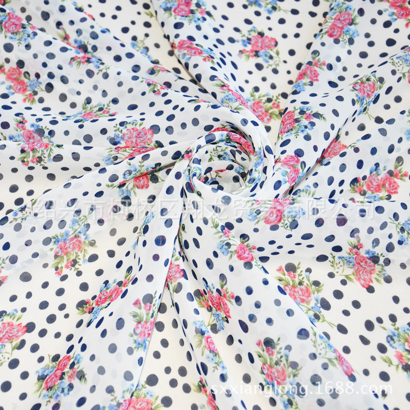 【翔龙印花  XL351】早春新品  时尚女装波点花卉雪纺印花面料