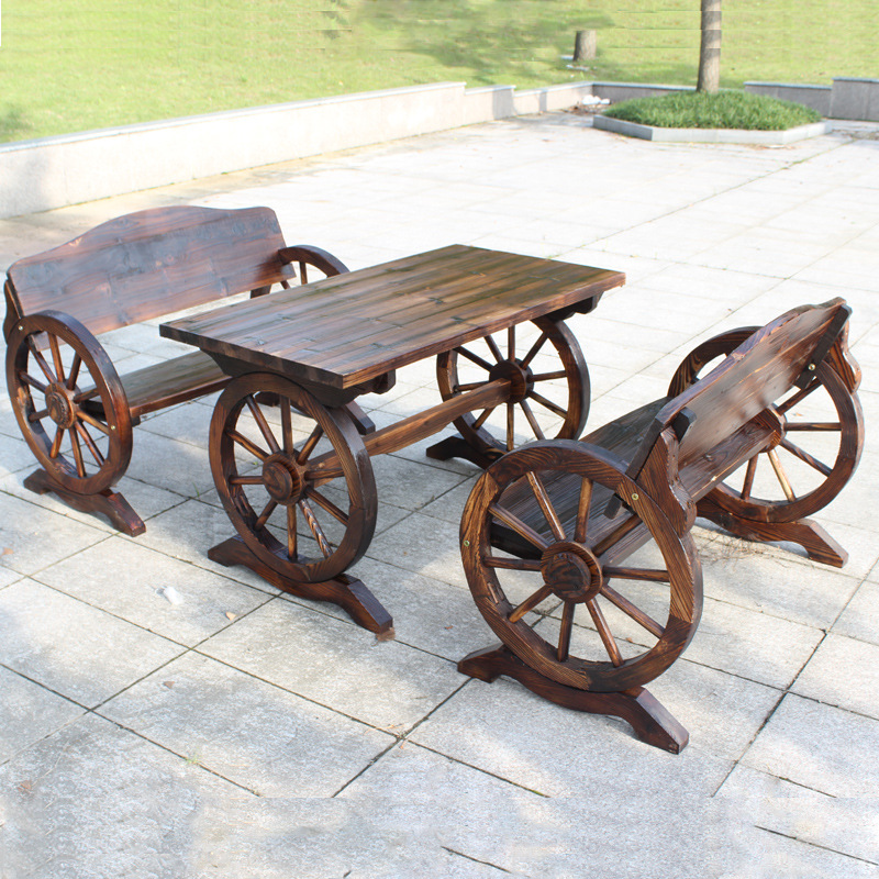 Anticorrosive wood garden balcony outdoor casual tables and chair combination restaurant bar table chair dual wheel wheel table and chair three -piece