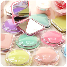 甜美簡約亞克力折疊圓形化妝鏡 雙面小鏡子 韓國創意便攜隨身鏡