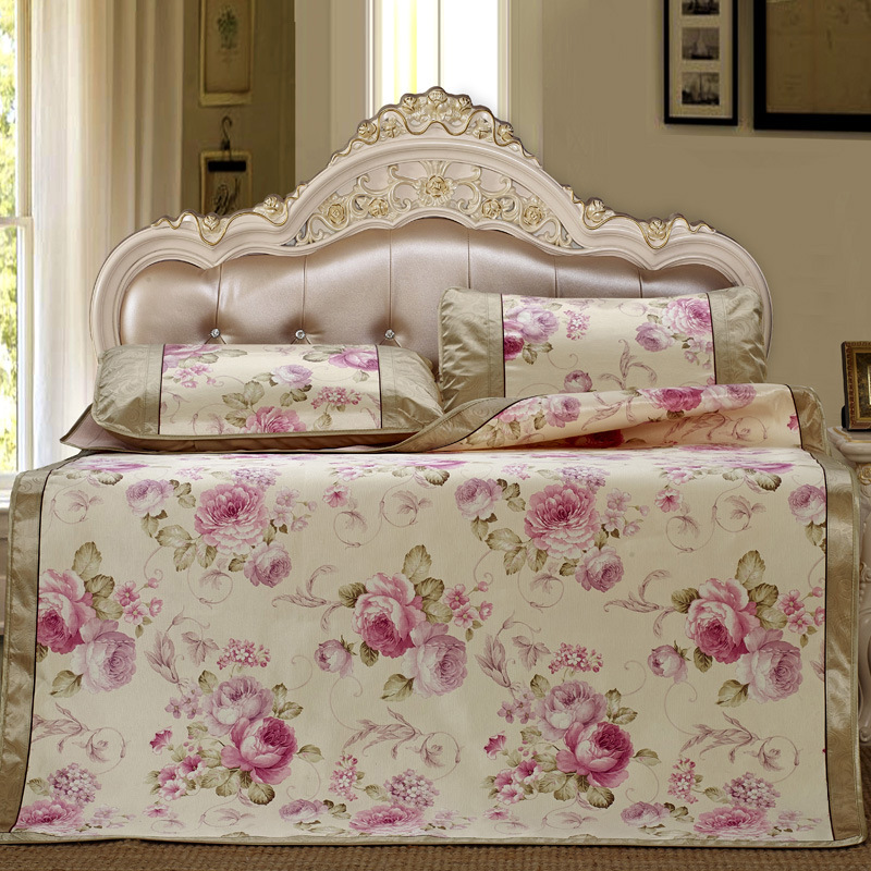 冰丝席可折叠软凉席三件套可水洗床裙式提花印花空调席包邮