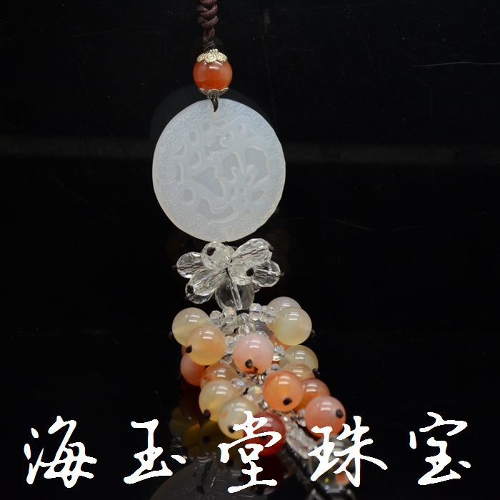 White agate protective amulet for car, rear view mirror jade, accessory