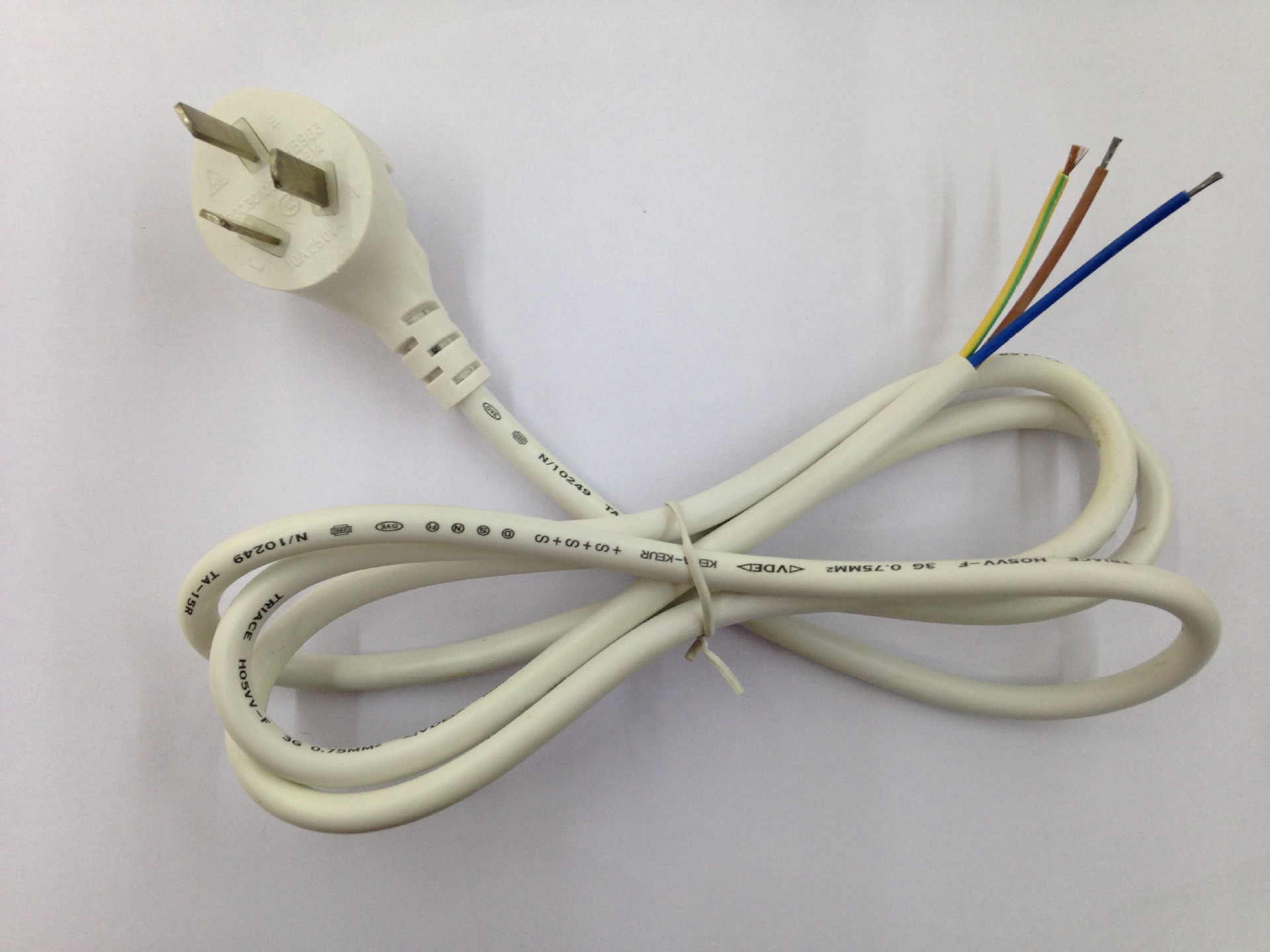 白色国标电源线 3插头线 白色电锯电机适配单头电源线 灰色中规线