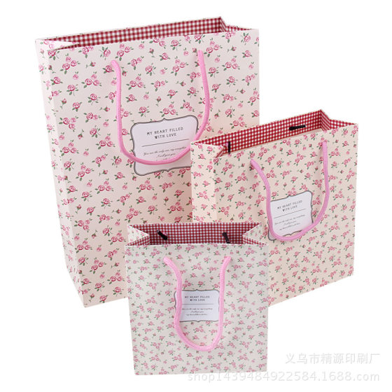 New Korean pink rose gift bag fresh small floral packaging bag gift paper bag