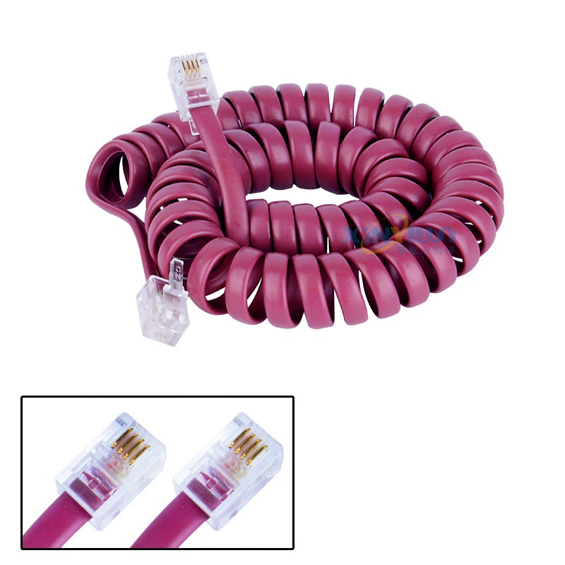 Телефонная кривая пурпурно-красная 2 м телефонная линия телефонная ручка линии телефонной трубки RJ9 4P4C