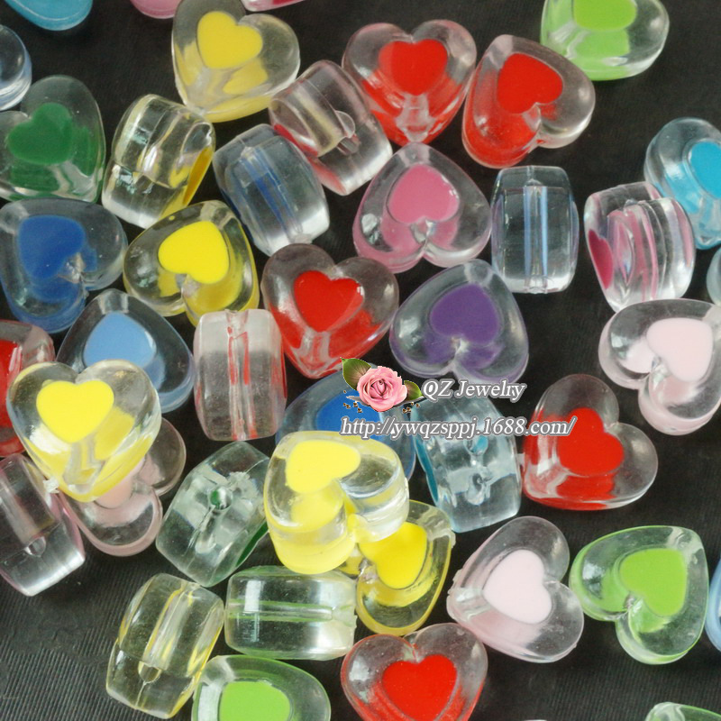 Yiwu Ganzheng wholesale of heart-shaped accessories, pearl within pearl, nectarine heart beads, toothpick beads, string of mixed colors detail image 5