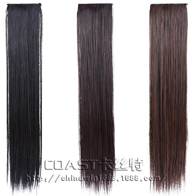 工廠批發兩夾長直發接發假發片可燙化纖發簾高溫絲假發 歐美發片