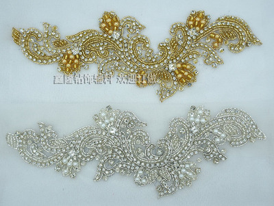 Ethnic style full dress Wedding dress All hand India Gold wire Rhinestone Silver Embroidery DIY Clothing accessories