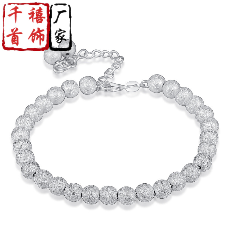 民族風銀手鏈 銀佛珠女手串磨砂空心圓珠手飾品 銀首飾品工廠批發
