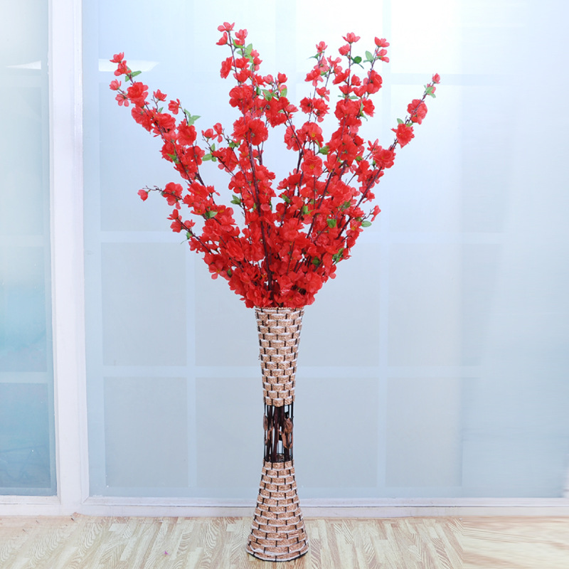 Flor de seda Flor de melocotón artificial rama sala de estar decoración del piso flor artificial planta 6 tenedor Flor de melocotón