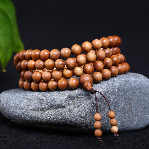 Dai's Sandalwood Indian Old Mountain Sandalwood Beaded Necklace 108 Beads 6/8mm Buddhist Rosary Beads Bracelet with Oily Texture, Can Retain Fragrance