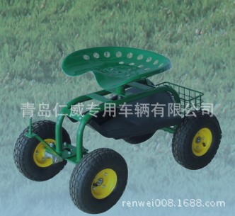 多功能四轮花园工具车 园林坐凳