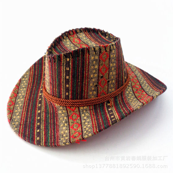 Summer big straw hat Western cowboy hat national wind visor Male and female sunshade fishing cap