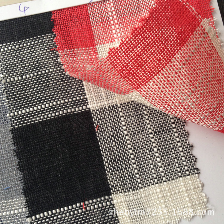 M-352  现货麻黏竹节格子服装家纺面料