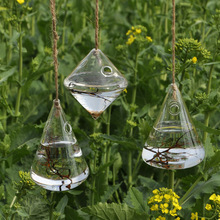 创意几何透明玻璃挂花瓶 时尚水培水滴小吊瓶 家居装饰墙壁吊挂瓶