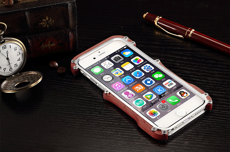 R-Just Light Slim Timber Aluminum Metal Wood Bumper Case Cover for Apple iPhone 6S Plus/6 Plus & iPhone 6S/6