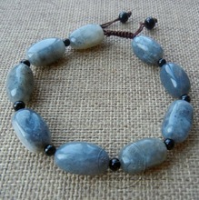 纯新疆和田玉墨玉青花磨光籽料男款 手链 手串  路路通玉手链批发