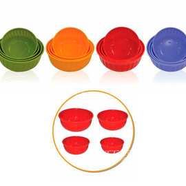 罗纹餐具碗 四件套 圆形塑料碗 儿童餐碗 彩虹饭碗 汤碗 家居礼品