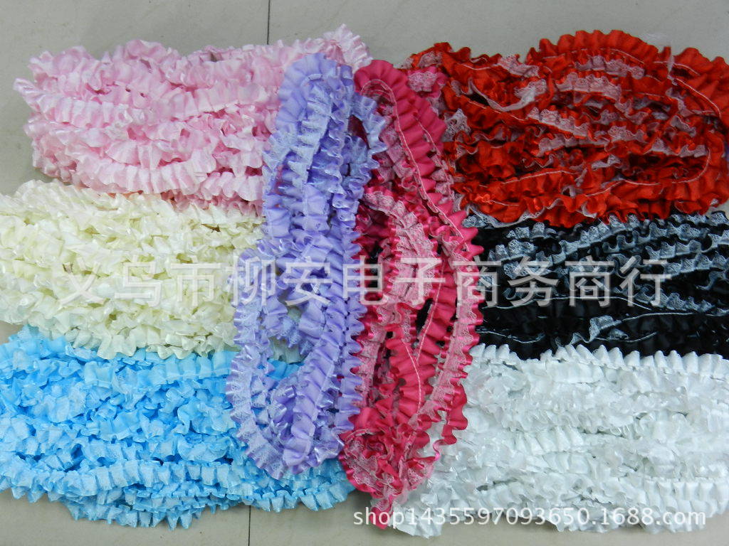 厂家供应2cm皱褶花边 缎带加蕾丝花边  服装服饰辅料配饰花边