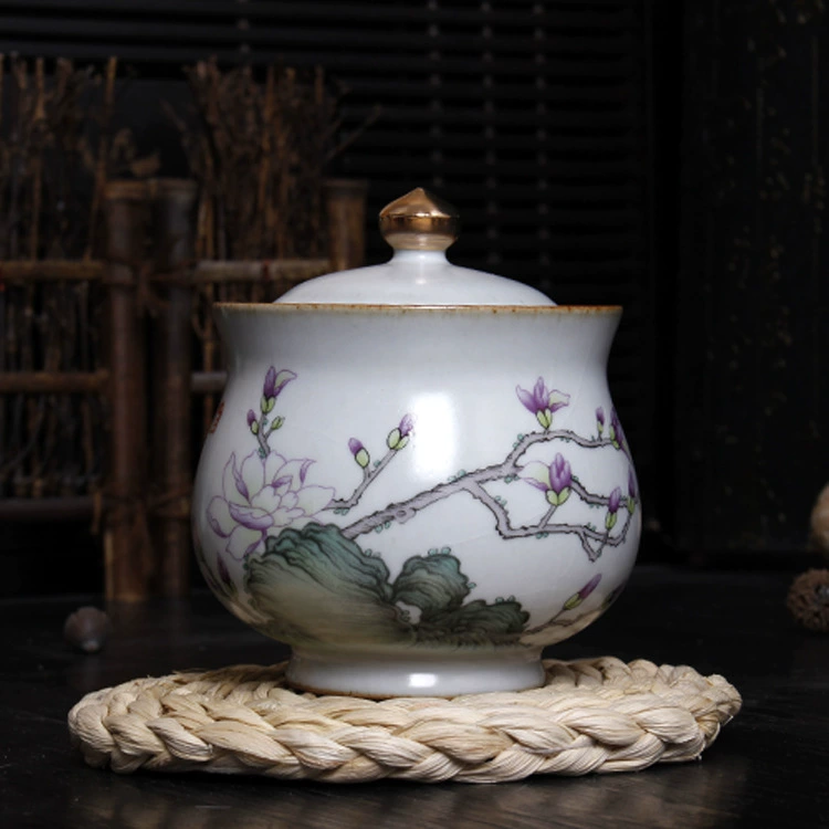 Рисование Jinguan Kiln Tea Tiber Ceramic Ru Kiln Tea Can Open Small Tea Tank Sealing 110g