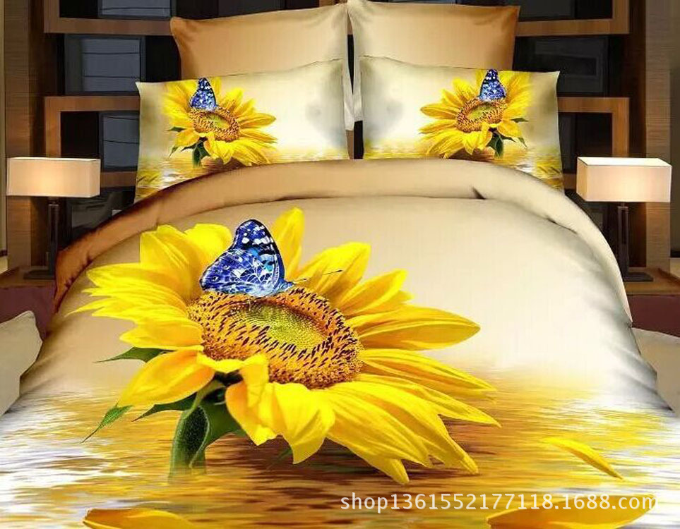 3D 家纺四件套面料立体活性平网印花面料 斜纹定位花型 AB版