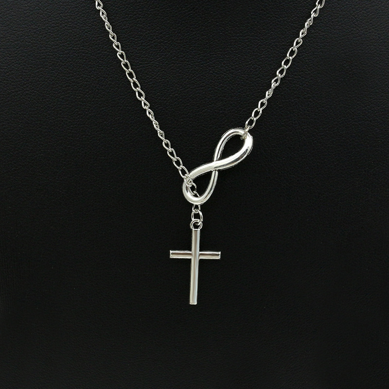 New Silver Plated Character Cross Sweater Chain Jewelry Girls Popular Necklace display picture 4