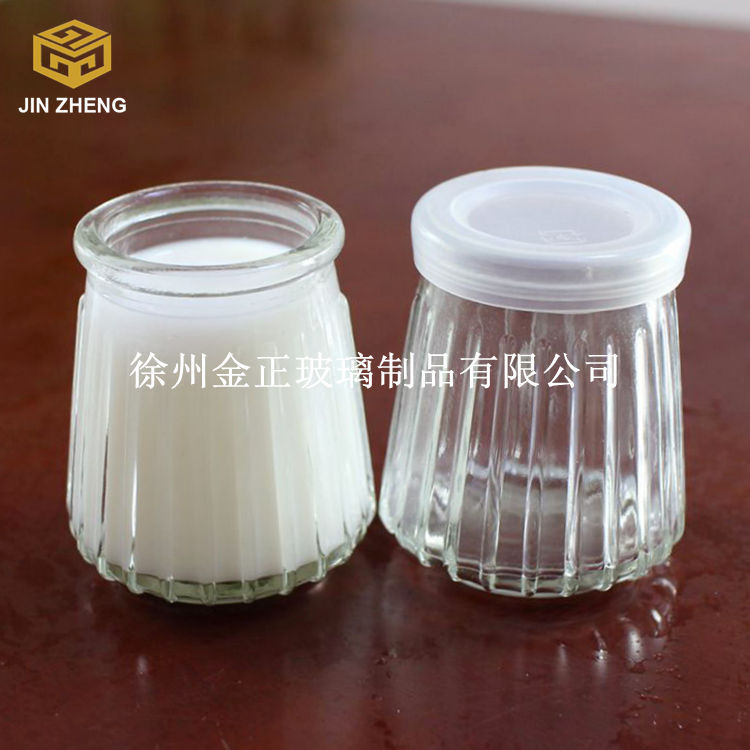 库存现货 120ml条纹玻璃布丁瓶 塑料盖透明牛奶瓶 来样定做