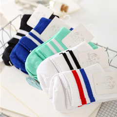 Korean 2-line bar cotton socks, women's college street-style striped knee socks, trendy Harajuku-style Korean socks