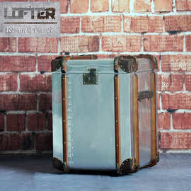 欧式复古茶几loft工业风铝皮铆钉怀旧收纳柜咖啡厅边柜家具