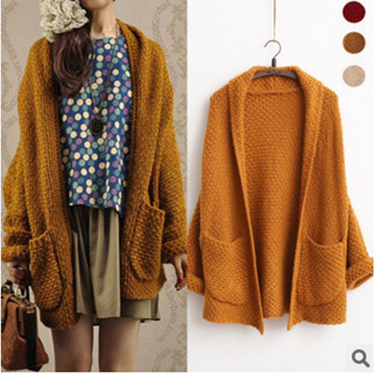 Nuevo estilo coreano color sólido punto cardigan Comercio exterior orden original suelta más tamaño de las mujeres curling chal suéter mujeres al por mayor