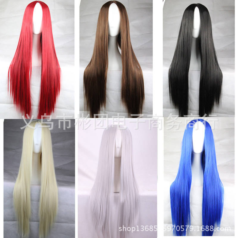 Amazon Hot Sale Middle Split Scalp Black Long Straight Hair Animation Wig Stage Performance cos Female Hair Spot Wholesale