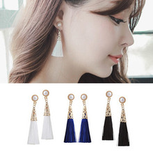 韩版时尚气质珍珠耳饰 复古镂空彩线长款流苏耳环 个性甜美耳坠女