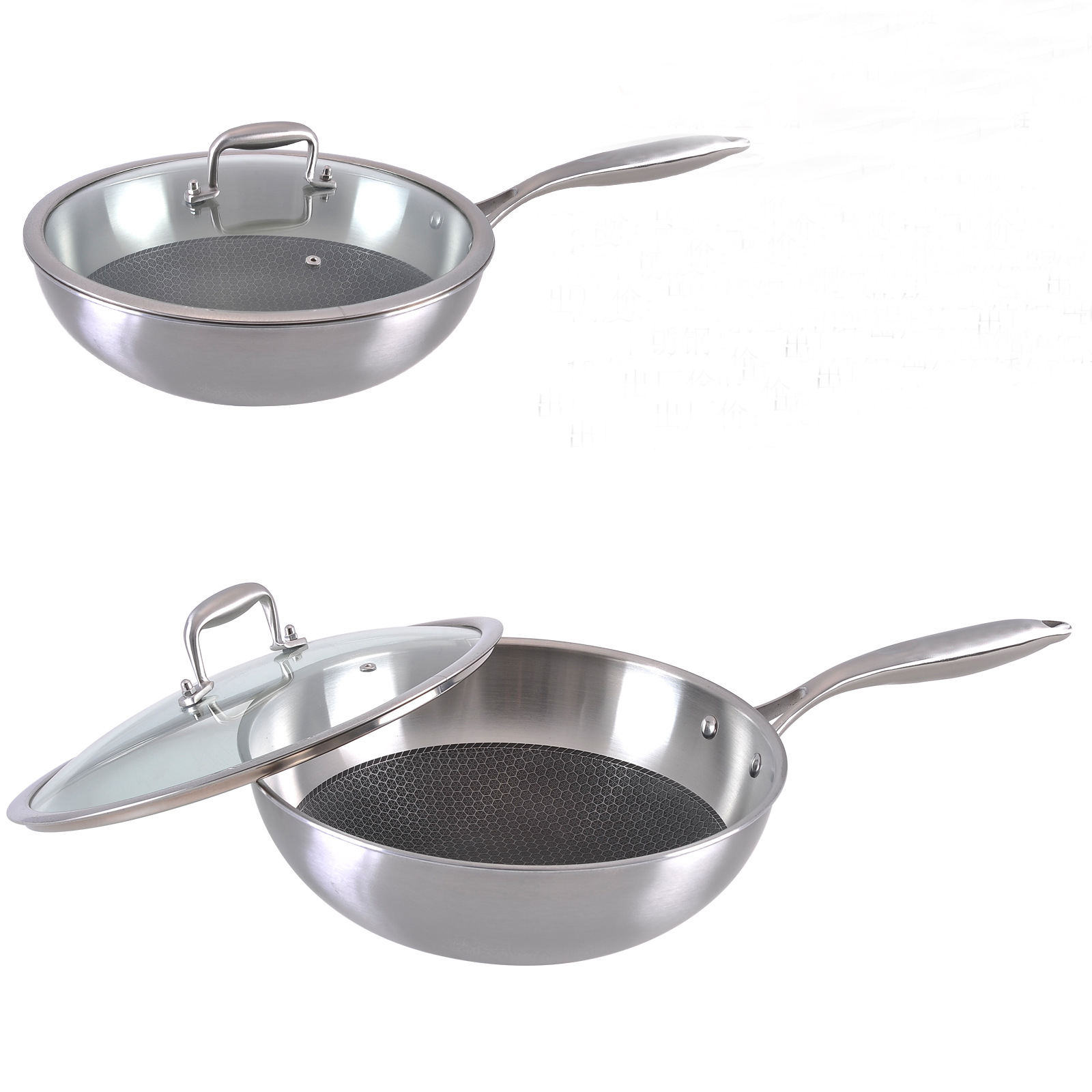 32蜂窩玻璃蓋馬鞍提手炒鍋