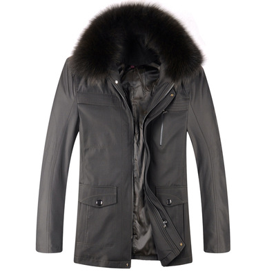 高档男装棉衣尼克服獭兔内胆狐狸毛领加厚保暖棉服男士外套|ru