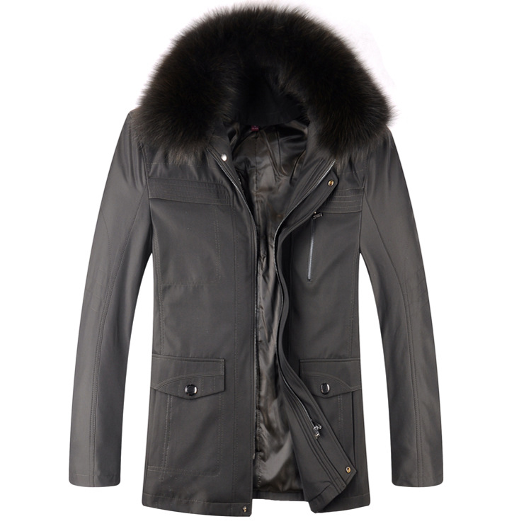 高档男装棉衣尼克服獭兔内胆狐狸毛领加厚保暖棉服男士外套|ru