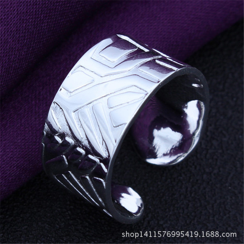 Europe and the United States hot fashion 925 silver plated opening adjustment totem texture relief ring Renxing manufacturers wholesale