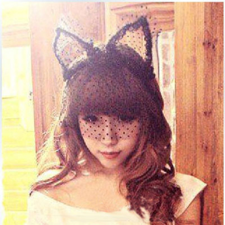 兔女郎走秀饰品面纱耳朵蕾丝发箍 女化妆舞会表演发饰猫耳朵5021|ms