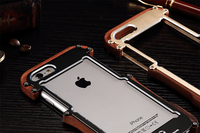 R-Just Light Slim Timber Aluminum Metal Wood Bumper Case Cover for Apple iPhone 6S Plus/6 Plus & iPhone 6S/6