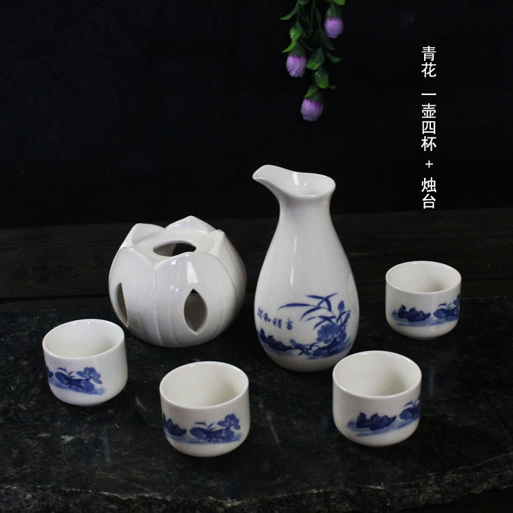 青花 一壺四杯+燭臺