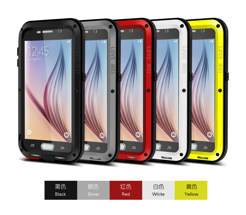 LOVE MEI Powerful Water Resistant Shockproof Dust/Dirt/Snow Proof Aluminum Metal Outdoor Heavy Duty Case Cover for Samsung Galaxy S6