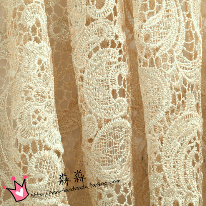 2023喜庆新布料 卡其色镂空重工水溶立体花蕾丝 中式婚纱晚装面料