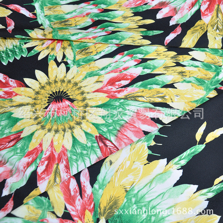 【翔龙印花 XL6822】现货批发 彩色羽毛花卉不透花瑶