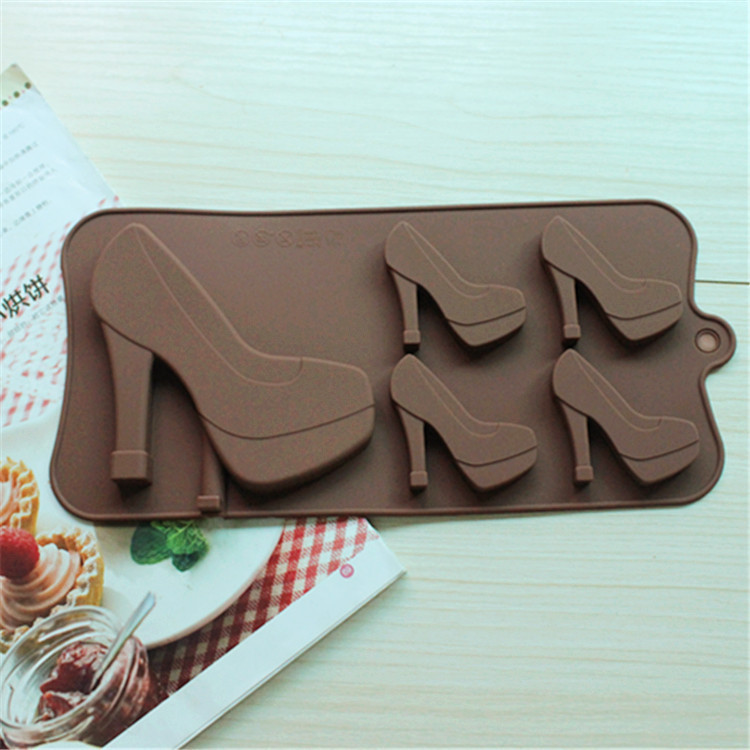 厂家现货批发新款推荐5连高跟鞋造型硅胶巧克力模饼干模并格模具