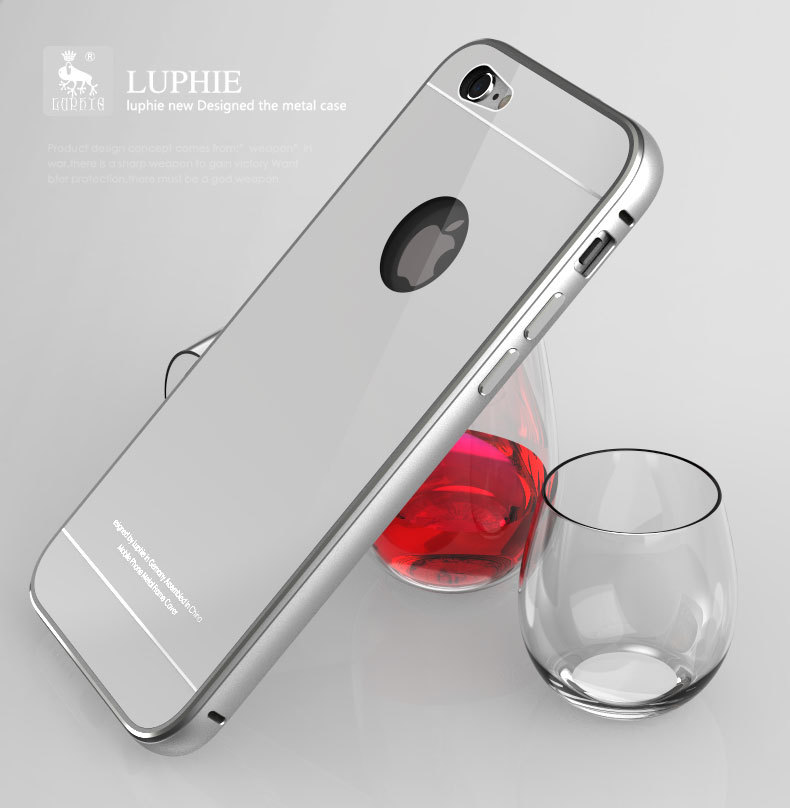 Luphie Aircraft Aluminum Metal Frame 9H Tempered Glass Back Cover Case for Apple iPhone 6S Plus