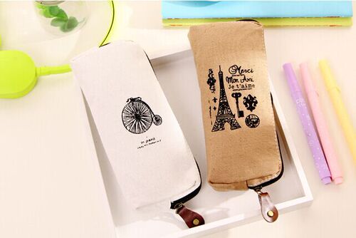 Korean version of zakka Paris memory nostalgic retro fabric pen bag canvas storage bag large capacity