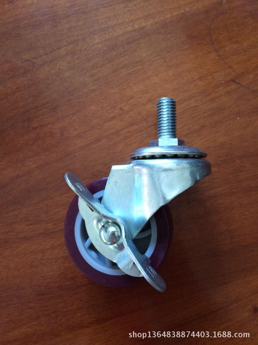 脚轮 2.5寸轻型丝杆带边刹轮聚氨脂轮优冠脚轮红色静音轮PU轮子