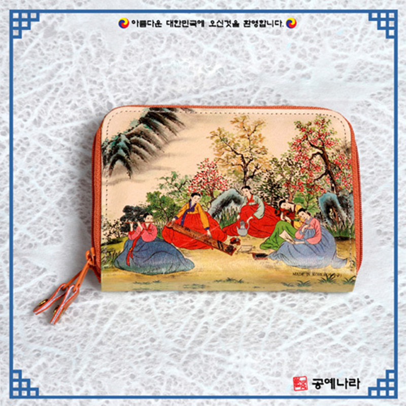 韩国民间工艺品 皮质钱包手包 马皮包四角钱包 马皮包拉链包|ms