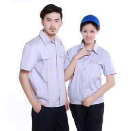 夏季新款浅色短袖劳保服套装 车间工厂服夏装短袖工作服套装 劳保