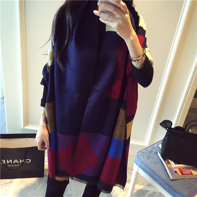 New Color Matching Square Check Wool Scarf display picture 8