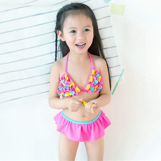 Children's cute three dimensional split beach swimwear for early age…